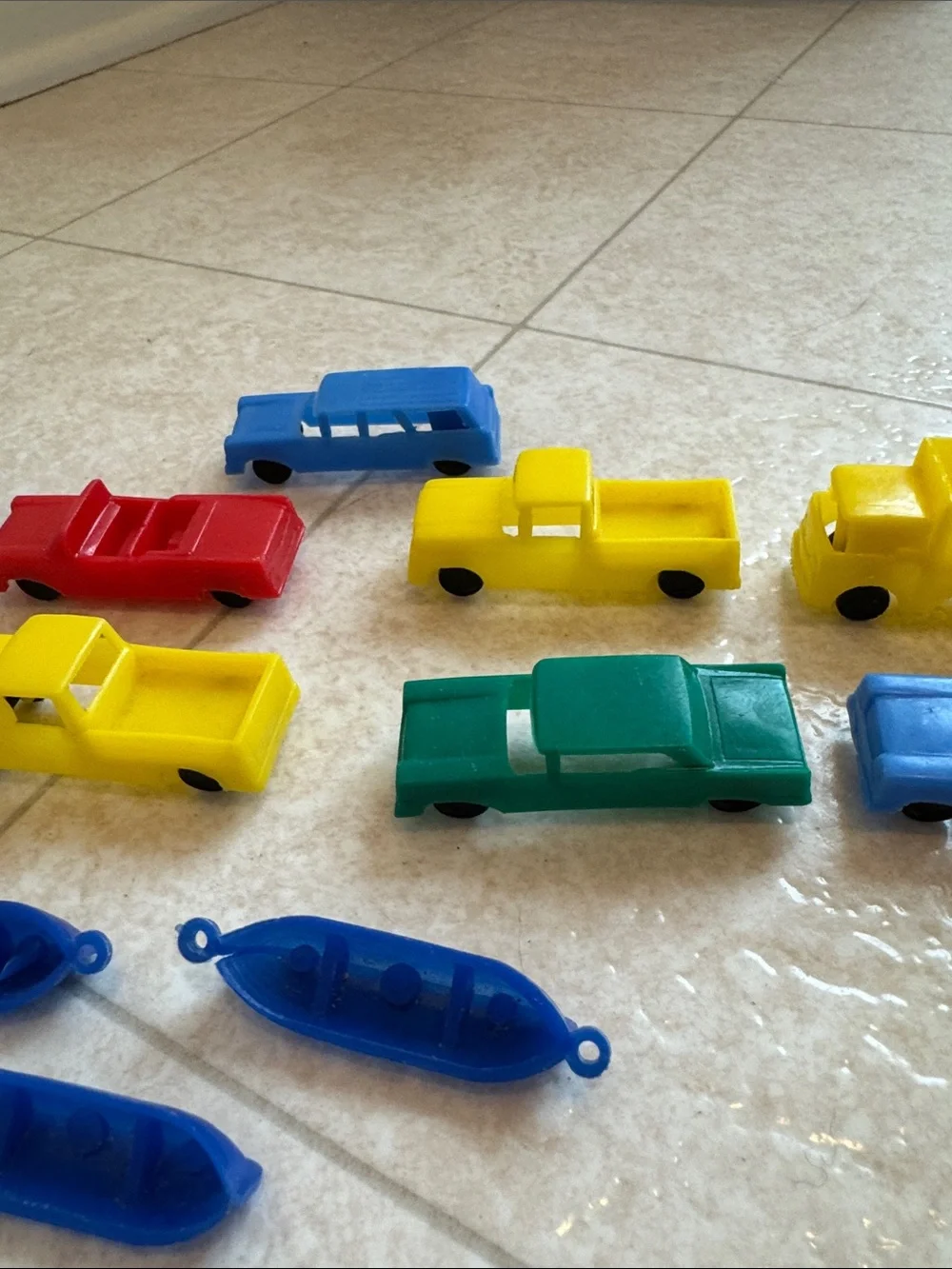 Vintage Retro Plastic Toy Vehicles Set - Yellow, Blue, Red, Green